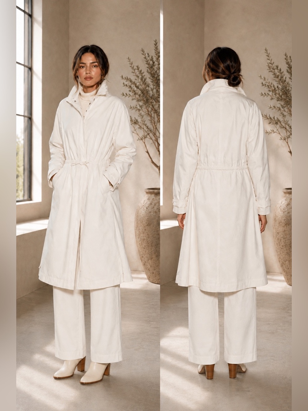 ZARA OYSTER-WHITE OVERSIZED TRENCH COAT SIZE M